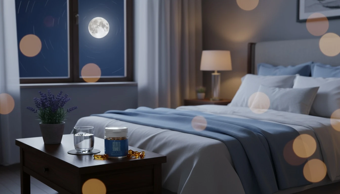Gélules CBD sommeil ambiance détente chambre, literie confortable, lavande, sommeil profond